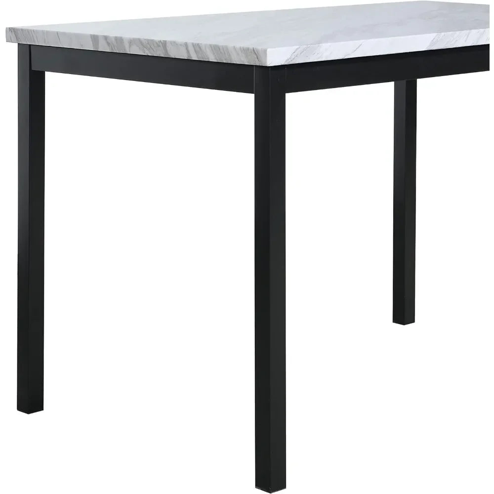 Metal Dining Table with Laminated Faux Marble Top, 28.50 x 45.00 x 30.00 Inches, Off-White