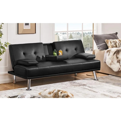 Leather Sofa Bed Futon With Armrest Home Recliner
