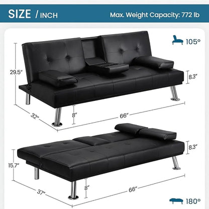 Leather Sofa Bed Futon With Armrest Home Recliner