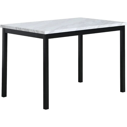Metal Dining Table with Laminated Faux Marble Top, 28.50 x 45.00 x 30.00 Inches, Off-White