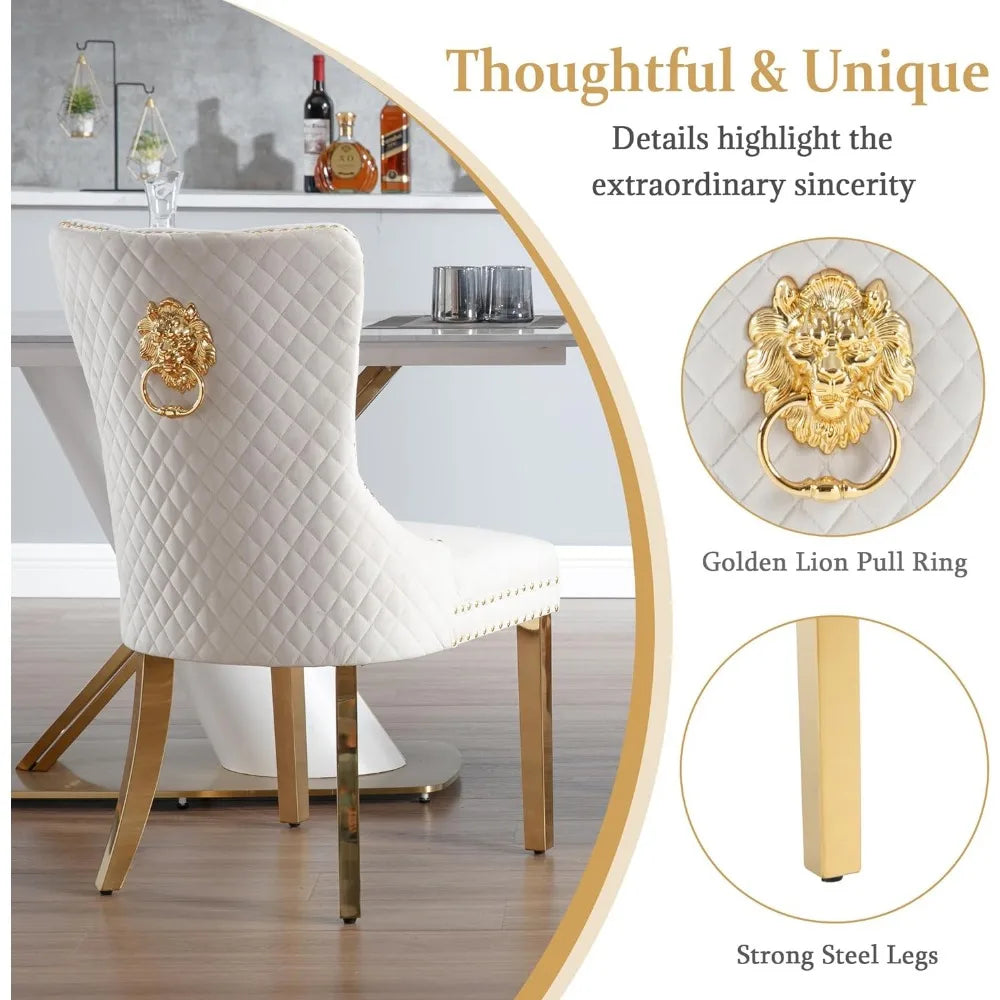 Dining Room Chairs Set of 2, Tufted Upholstered Back Lion Pull Ring