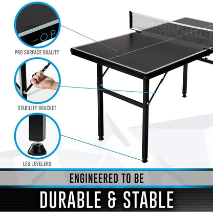 Midsize Portable Ping Pong Table Set with Net,Clipper,Post - 6’ X 3’