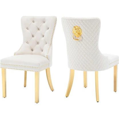 Dining Room Chairs Set of 2, Tufted Upholstered Back Lion Pull Ring