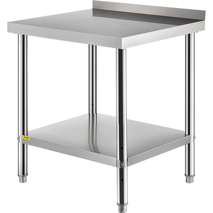 Stainless Steel Preparation Table Heavy Duty Metal Worktable w/ Backsplash & Adjustable