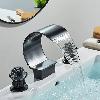 Golden Bathroom Basin Faucet Hot Cold Mixer Faucets Crystal Handle Waterfall