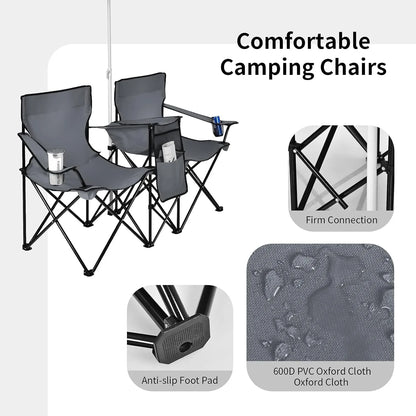 Portable Folding Picnic Double Chair W/Umbrella Table Cooler