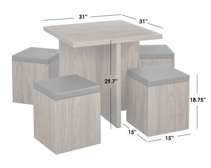 5-Piece Dining Room/Kitchen Set with Storage Ottoman