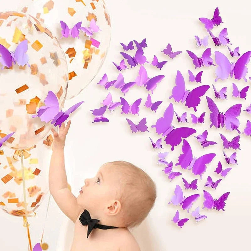 12Pcs Butterfly Mirror Wall Stickers 3D DIY Decal Art