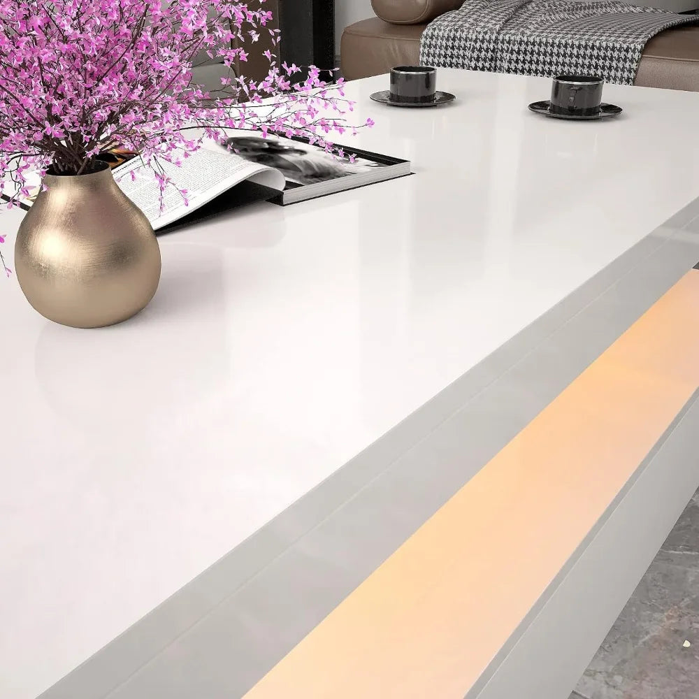 High Gloss Modern Coffee Table With RGB LED Light