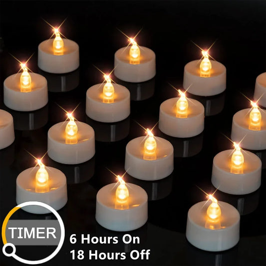 Flameless TeaLights Candles with Cycle Automatically Timer 6 Hours On 18 Hours Off in 24 Hours LED Tea Lights Flickering Candles