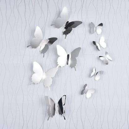 12Pcs Butterfly Mirror Wall Stickers 3D DIY Decal Art