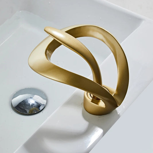 Matte Golden Bathroom Basin Faucet Black Waterfall Sink Faucet Brass Vanity Sink