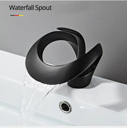 Matte Golden Bathroom Basin Faucet Black Waterfall Sink Faucet Brass Vanity Sink