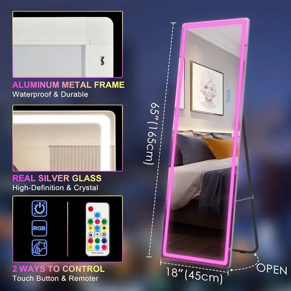 Free Standing & Wall Mount Mirror Full Length Floor Mirror With Lights