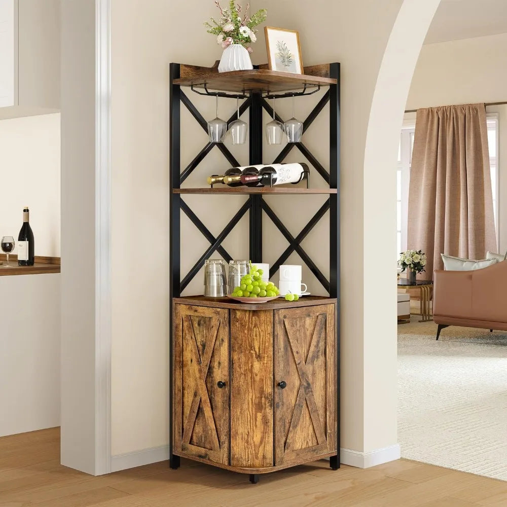 Corner Bar Cabinet with Glass & Wine Holder