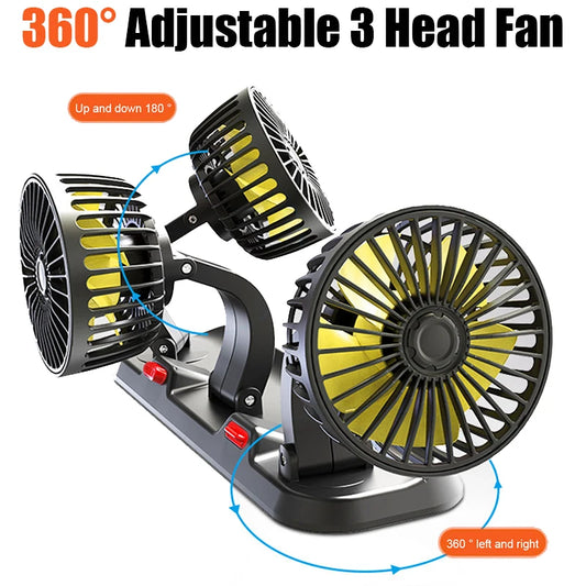 Adjustable 3 Head Air Fan Automotive Electric Fan for Home Office & Car