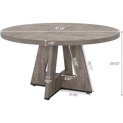 Kitchen dining table, circular 47 inch gray farmhouse wooden dining table, living room (excluding chairs) dining room table