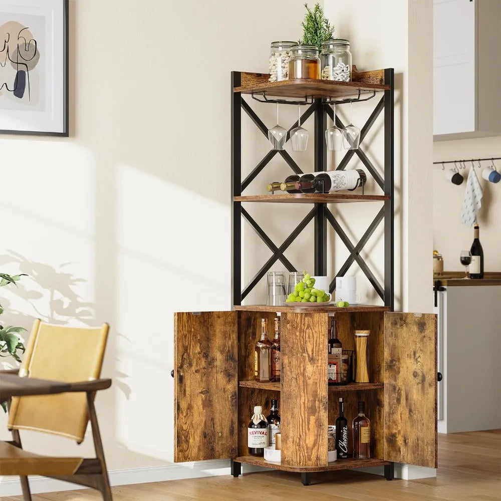 Corner Bar Cabinet with Glass & Wine Holder